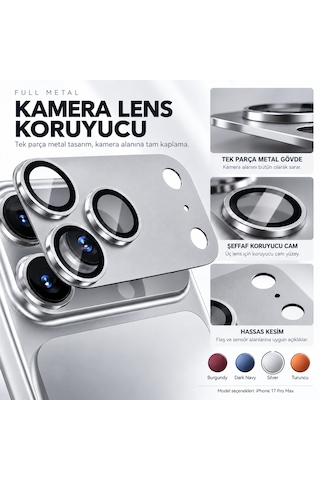 Premium Metal Lens Koruyucu İphone 17/18 Pro Max İle Uyumlu Silver