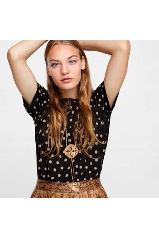 Escbutik Kadın Oversize Geniş Kalıp Puantiyeli Tişört T-shirt SIYAH