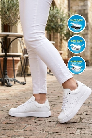 Walkway Beyaz Bağcıklı Hafif Unisex Cilt Spor Ayakkabı Costa G