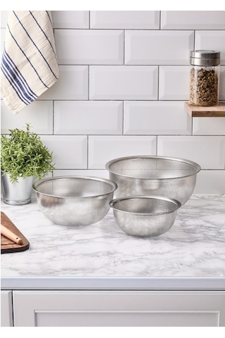 Aryıldız Protools Paslanmaz Çelik Süzgeç Seti 18 + 23 + 27 Cm Gümüş