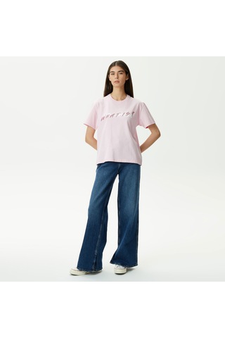 The Kooples Kadın Baskılı Bisiklet Yaka Pembe T-shırt