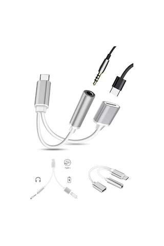 Thentech 2 İn 1 Type-c To 3.5mm Aux Kulaklık Ve Şarj Çoklayıcı Dönüştürücü Adaptör Hızlı Şarj Destekli Yeni