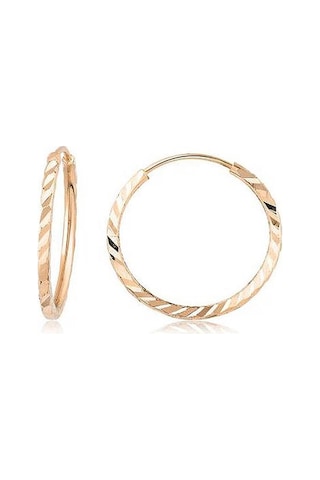 Pembe Altın Yelpaze Kalem İşli Halka Küpe Çapı: 1.5cm - Rose Gold Pembe Altın