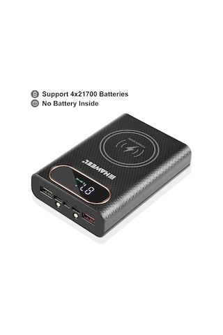 Haweel Dıy 4 X 21700 22.5w Hızlı Şarj 15w Kablosuz Şarj Güç Bankası Kutusu Ekranlı Kılıf, Dahil Değil Siyah