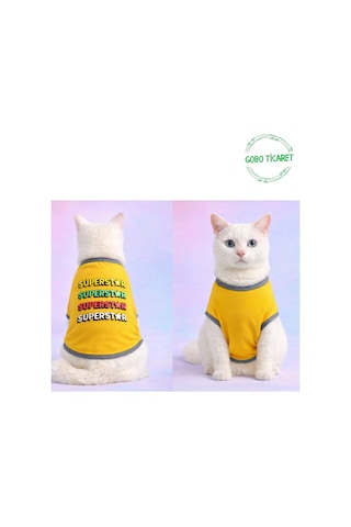 Sarı Superstar Yazılı Kedi Ve Köpek Kıyafeti Tişörtü Elbisesi Xsmall/xs/beden 0