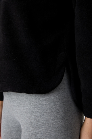 Tommy Life Siyah Kalın Yumuşak Dokulu Kapüşonlu Oversize Nakışlı Polar Kadın Sweatshirt -97286 Siyah
