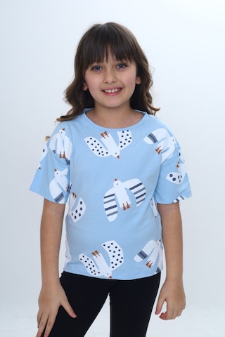 Toontoy Kids Toontoy Kız Çocuk Kuş Pano Baskılı Tişört Mavi