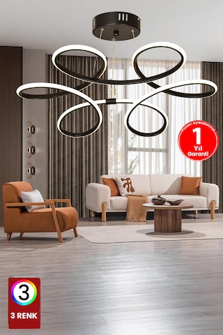 Fuzon 3 Renk Kumandalı Salon Orkide Ledli Avize Büyük Siyah Fuzon 3 Renk Kumandalı Salon Orkide Ledli Avize Büyük Siyah