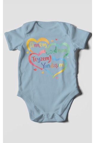 Morivokids Annem Yoldaşım Teyzem Yandaşım Kısa Kollu Bebek Body Bebe Mavisi