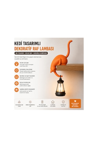 Modern & Şık - Minimalist Kedi Tasarımlı Dekoratif Raf Lambası Gece Lambası Açık 52054541