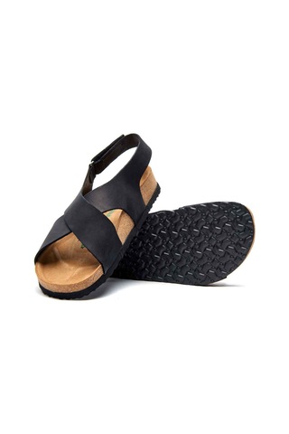 Comfortfusse Fayette - Erkek Ortopedik Hakiki Deri Sandalet Siyah Nubuk Deri