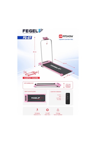 Fegel FG-07 FitShow Destekli Bluetooth Hoparlörlü Katlanabilir Koşu Bandı