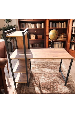 Lüks Çalışma Ofis Bilgisayar Masası Kitaplıklı 3 Raflı 120 52 119