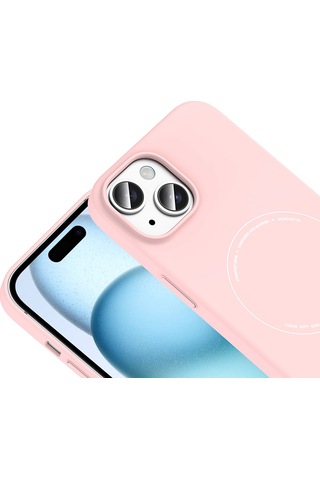 Maks Technology iPhone Uyumlu 15 Kılıf M-safe Şarj Özellikli Kamera Korumalı Mkst Elio Sert Pc Kapak - Açık Pembe