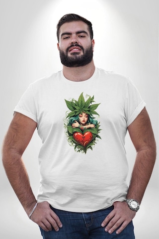 Angemiel Kalp Parmak Kız Yeşillik Mutluluk Beyaz Büyük Beden Kadın Erkek Ünisex Basic Ön Baskılı Tişört Beyaz