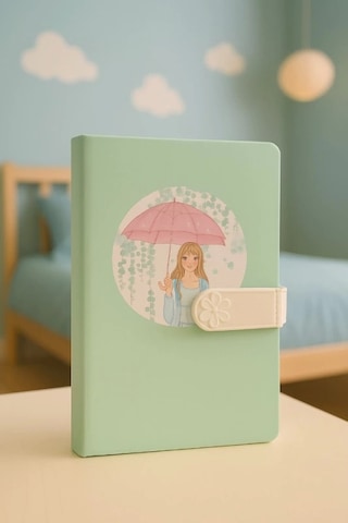 Çocuk Kilitli Resimli Anı Defteri 100 Yaprak İthal Ürün Yağmur Yeşil