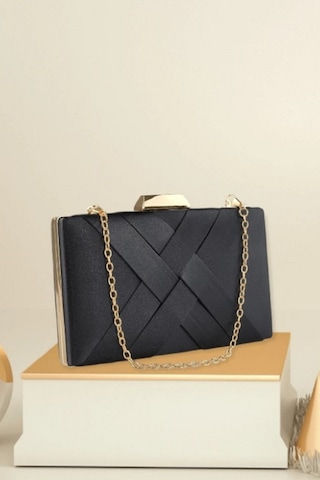 Famels Kadın Şeritli Özel Model Abiye Clutch Portföy El Gece Düğün Nişan Abiye Çantası Siyah