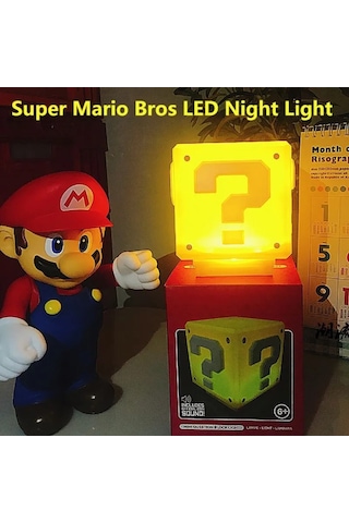 Youmex Mario Bros Soru İşareti Gece Lambası - Nostaljik 2w Işıklı Oyuncu Alet, Çocuk Odası Dekoru, 12v Pilli Fonksiyonlu Sari