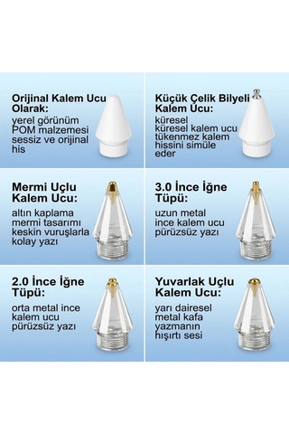 6 Adet Farklı Uçlı Universal Dokunmatik Kalem Ucu Tablet Ve Telefon Uyumlu Stylus Pen Yedek Başlıkları 5324