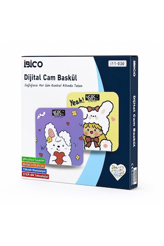 Lunaev 0221a Dijital - Pilli Desenli Renkli Cam Banyo Baskül Terazi Tartı Lcd Ekran 180 Kg / 50 G 26 Açık Ahşap