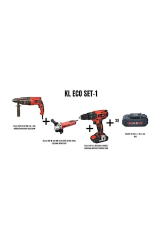Kleco Set-1 820W 26 MM 3.0 J Sds Pnömatik Kırıcı Matkap + 900W 125 MM Elek Devir Ayarlı Avuç Taşlama + Şarjlı Darbeli Matkap