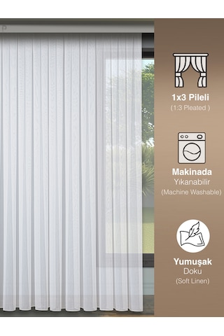 Br Perle Şeffaf Bambu Tül Perde 1/3 Sık Pile Ütü Gerektirmez En Çok Tercih Edilen Tül Perde Kırık Beyaz