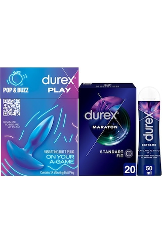 Durex Titreşimli Anal Plug Tıkaç + Maraton Prezervatif 20'li + Extreme Kayganlaştırıcı Jel 50 ML