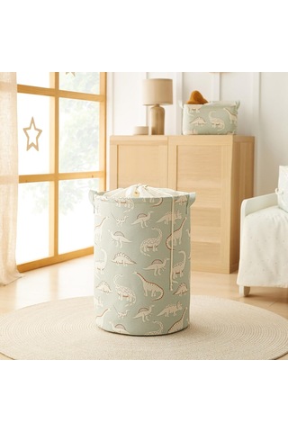 Ocean Home Textile Çocuk Odası Ağzı Büzgülü Dinozor Oyuncak Sepeti 36 x 48 CM Çok Renkli