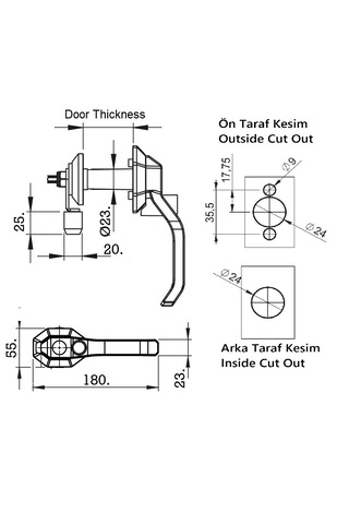 Hava Santral Jeneratör Kompresör Kabin Ağır Panel Kol Kilit - Rulolu Dönen Dil - Kilitlenmeyen Anahtarsız