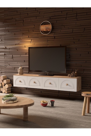 Bohem Şık 180 Cm 4 Kapaklı Mdf Kapak Duvar Tv Ünitesi Altın