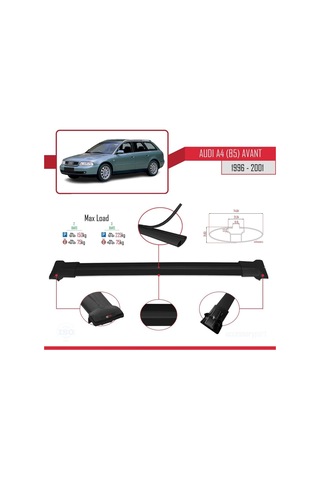 Audi A4 B5 Avant 1996-2001 Arası İle Uyumlu Fly Model Ara Atkı Tavan Barı Siyah