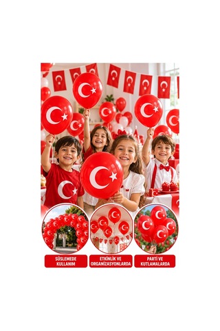 Türk Bayraklı Balon 40 Adet Ay Yıldızlı Balon Süsleme 29 Ekim 23 Nisan Kırmızı Beyaz Balon Bayrak Balon Bayram Beyaz - Kırmızı