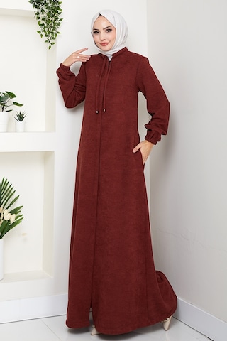 Bestenur Şönil Gizli Fermuarlı Ferace 1628 - Bordo Bordo
