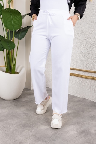 Beli Lastikli Keten Pantolon - Beyaz / A0104 Beyaz