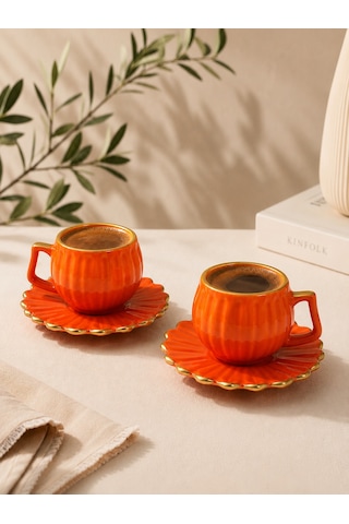 2 Kişilik Daisy Double Kahve Fincanı - Turuncu-7183