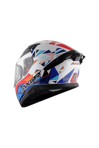 Axor Apex Prism Kapalı Motosiklet Kaskı Beyaz - Kırmızı - Mavi