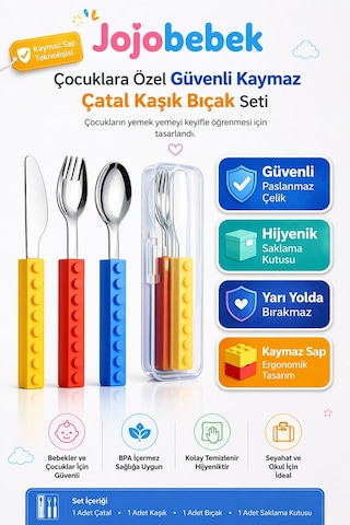 Tasarımlı Silikon Saplı Paslanmaz Çatal, Kaşık Ve Bıçak Seti + Saklama Kutusu 4 Parça