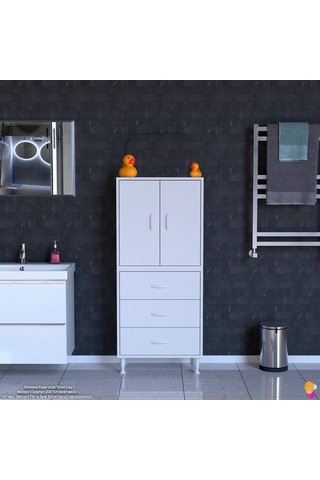 Modilayn İlkim 60 X 138 X 32,5 Cm' Lik Kapak İçi Çift Raflı Ve 3 Çekmeceli Düzen Harikası Dolap Beyaz