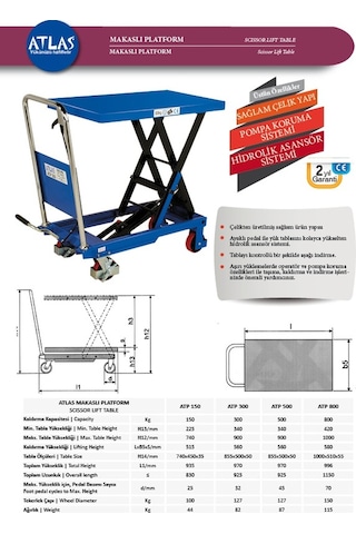 Atlas Atp300 Makaslı Platform, Kaldırma Kapasitesi 300Kg