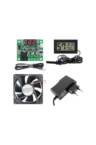 Kuluçka Makinesi Seti - 4 Parça - W1209 Termostat 12v - Isı Nem Ölçer - 12v Adaptör - 80x80 12v Fan-4932