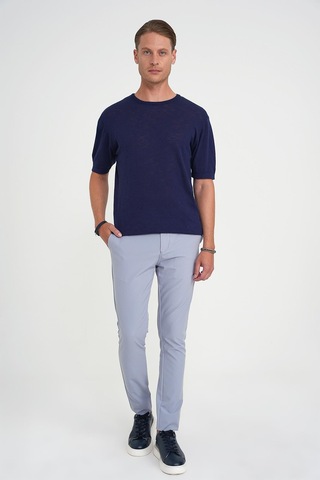 Efor Slim Fit Yan Cepli Esnek Düz Grimavi Pamuk Pantolon P 1197 Gri - Mavi