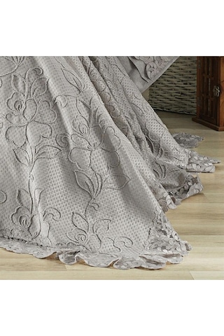 Nazik 7 Parça Pikeli Nevresim Takımı Gelin Seti Rosella Gri Diğer