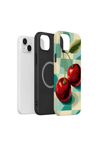 Apple iPhone Uyumlu 15 Vorian Çift Katmanlı Magsafe Kılıf Retro Cherry Pop