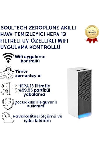 Zeroplume Akıllı Hava Temizleyici Hepa 13 Filtreli Uv Özellikli Wifi Uygulama Kontrollü-1512