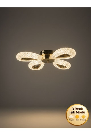 Damla Model 4"lü Gold 3 Renk Modu Ledli Modern Tavana Sıfır Salon Mutfak Çocuk Yatak Odası Led Avize Altın