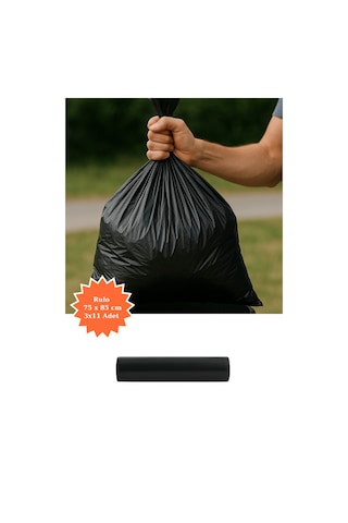Siyah Rulo Çöp Poşeti 75x85 Cm 3x11 Adet Ev Mutfak İş Ofis Avantajlı Paket