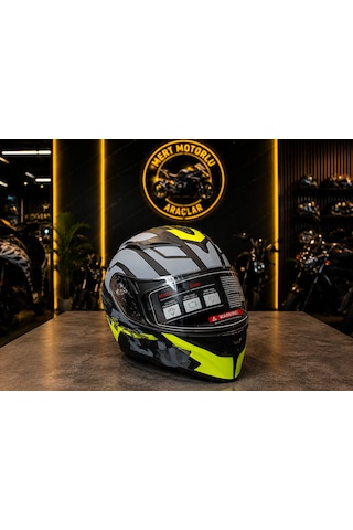Jk 902 Matt Black H1 Yellow Çene Açılır Motosiklet Kaskı Siyah Yeşil