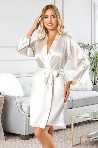 Faal 5906 Kadın Saten Bride Sabahlık-beyaz Beyaz