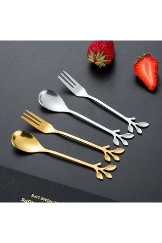 Kosona Gümüş Renkli Paslanmaz Çelik Kaşıklık Seti: Çay, Kahve Karıştırıcı, Kurabiye, Meyve, Ay Kek Yeme Kaşıkları - Doğa Motifli Zanaatî Tasarım Diğer