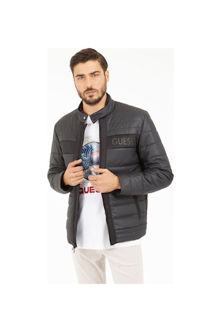 Guess Erkek Kapitone Fermuarlı Biker Ceket - Siyah Siyah